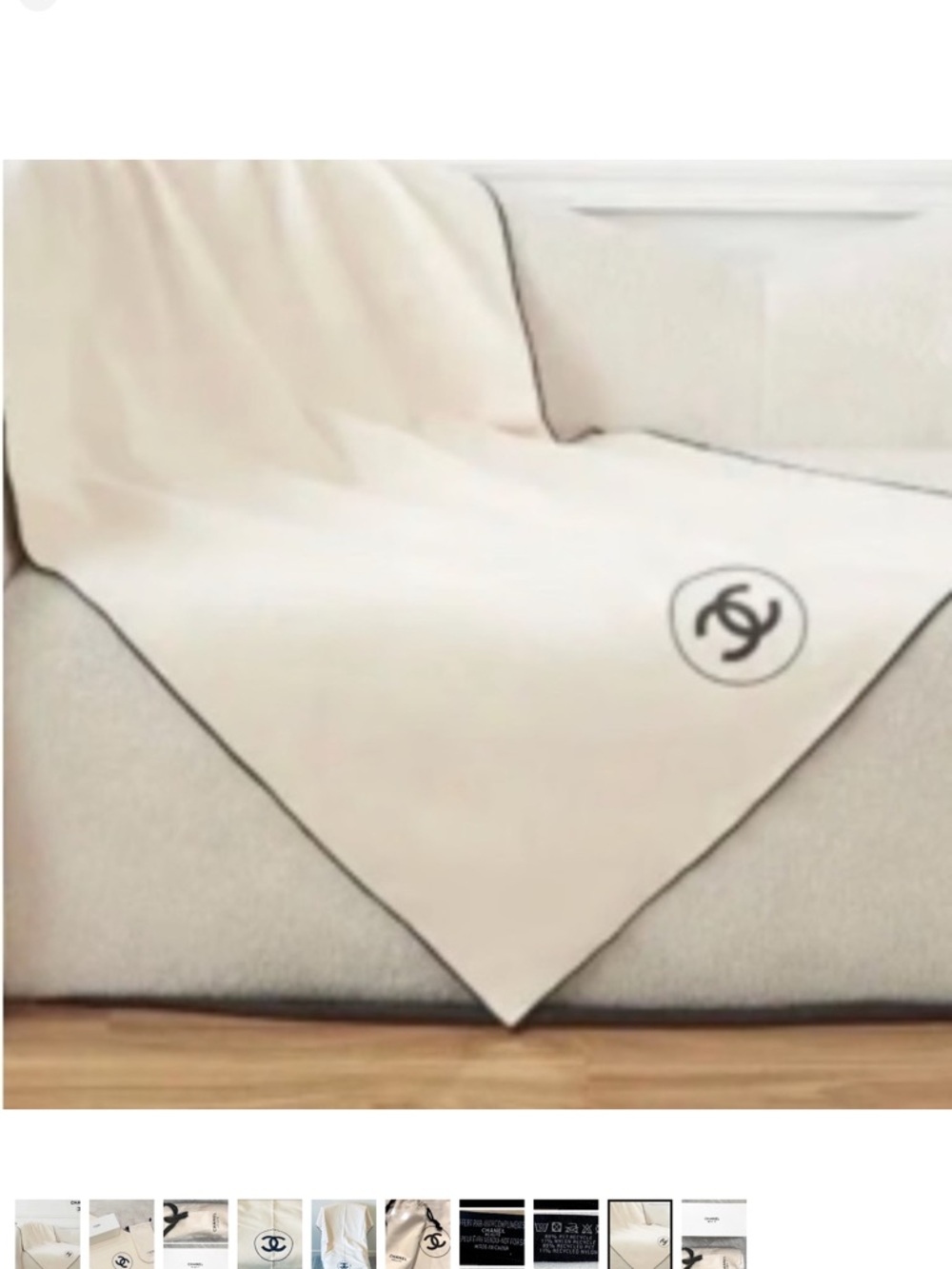 CHANEL Cream Throw with Black Trim and Logo - Picture 5 of 5